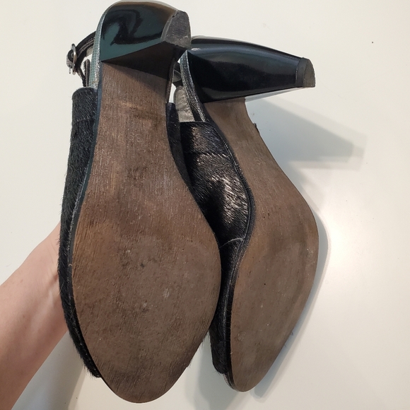 Chanii B 39 Heels Honey Black Platinum open toe sandal Strappy Military Silver - Picture 13 of 16